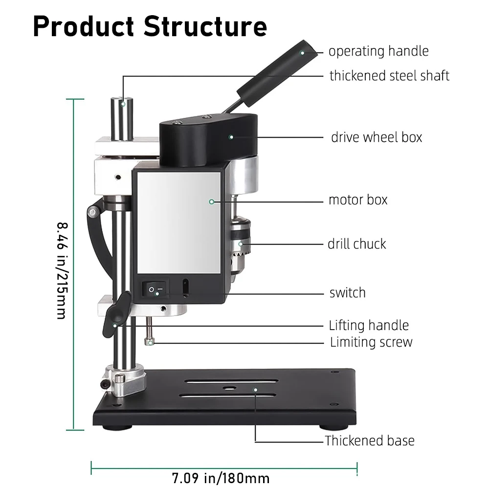 TUNGFULL 775 Motor Mini Bench Drill Press Variable Speed Drilling Tool for Wood, Plastic and Small Metal Drilling Tasks