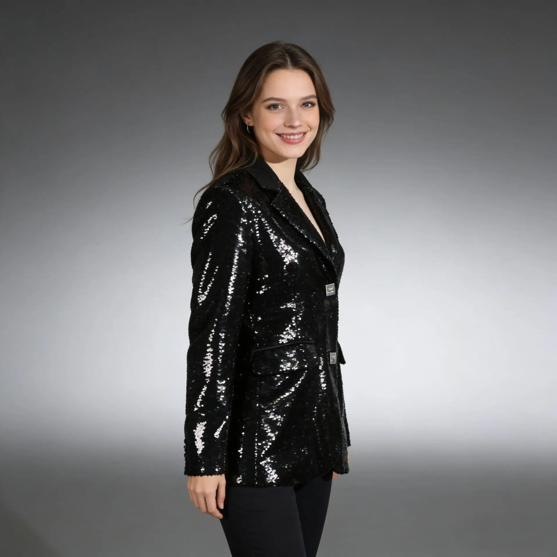 Spring 2026 Women's Fashionable Sequin Splicing Thick Suit Jacket Cross-Border Style Trendy Personality Bright Shiny Bling Bling