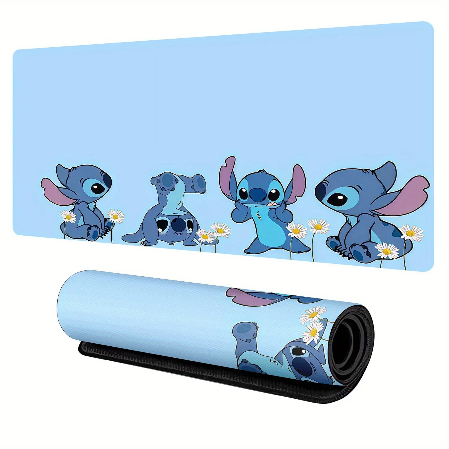 قطعة واحدة من وسادة ماوس ديزني ستيتش ووسادة مكتب - تصميم شخصية كرتونية مع إقحوانات، قاعدة مطاطية غير قابلة للانزلاق، مكتب متعدد الوظائف