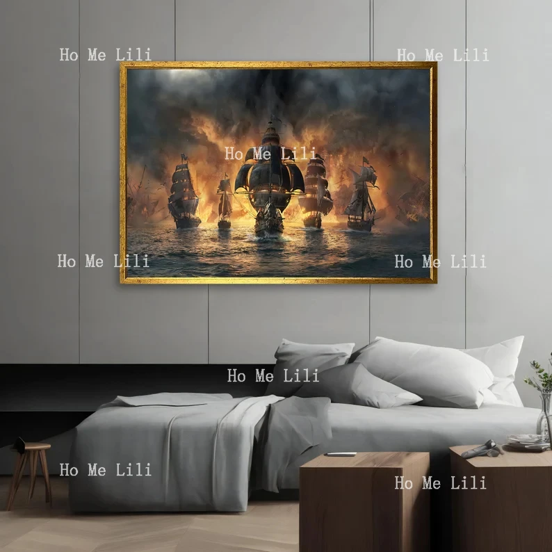 Sea Battles Can0vas Art Dramatic Pirate Ship Battle Scene Nautical Wall Decor For Maritime Enthusiasts