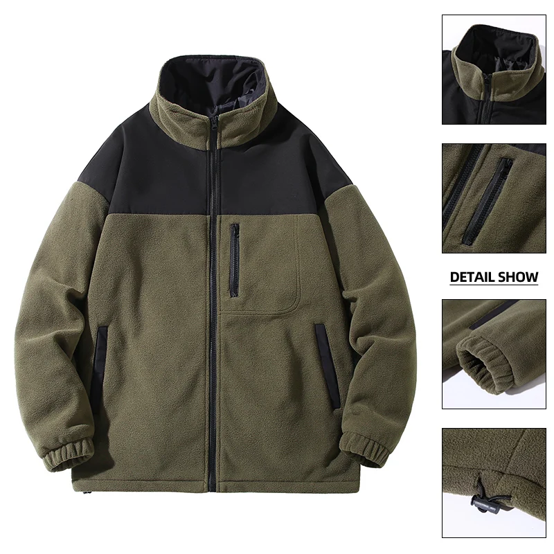 

Men's Fce Jaet Autumn Winter Outdoor Windproof Stand Collar Patchwork Color Blo Zipper Long Sve Sweatirt