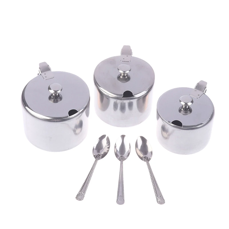 ステンレス製シュガーボウル,ハンドル付き,スプーンコンテナ,防塵,防水,調味料瓶,キッチン,レストラン,スパイス,実用的