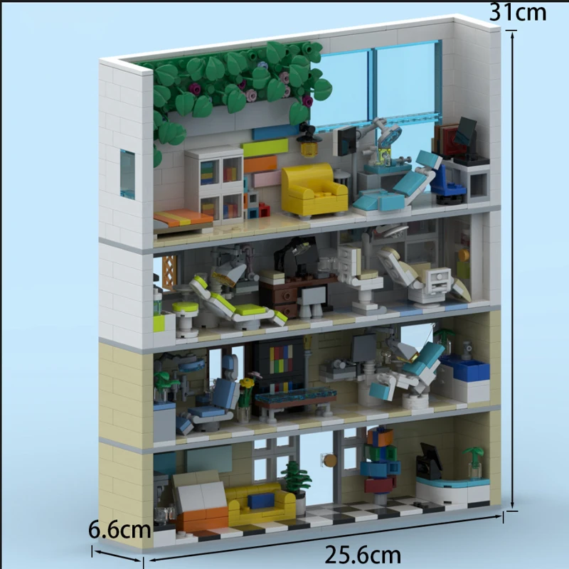 MOC City Street View Dental Clinic Building Blocks Furniture Computer Lab Hospital  Laboratory Accessories Bricks Christmas Gift
