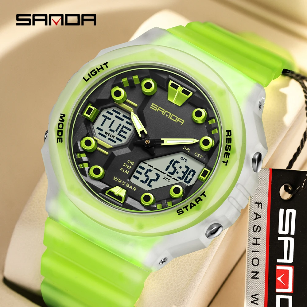 SANDA 6200 style Digital Men Watch Countdown Stopwatch LED Light Electronic Outdoor Military 5Alarm Waterproof Quartz Wristwatch