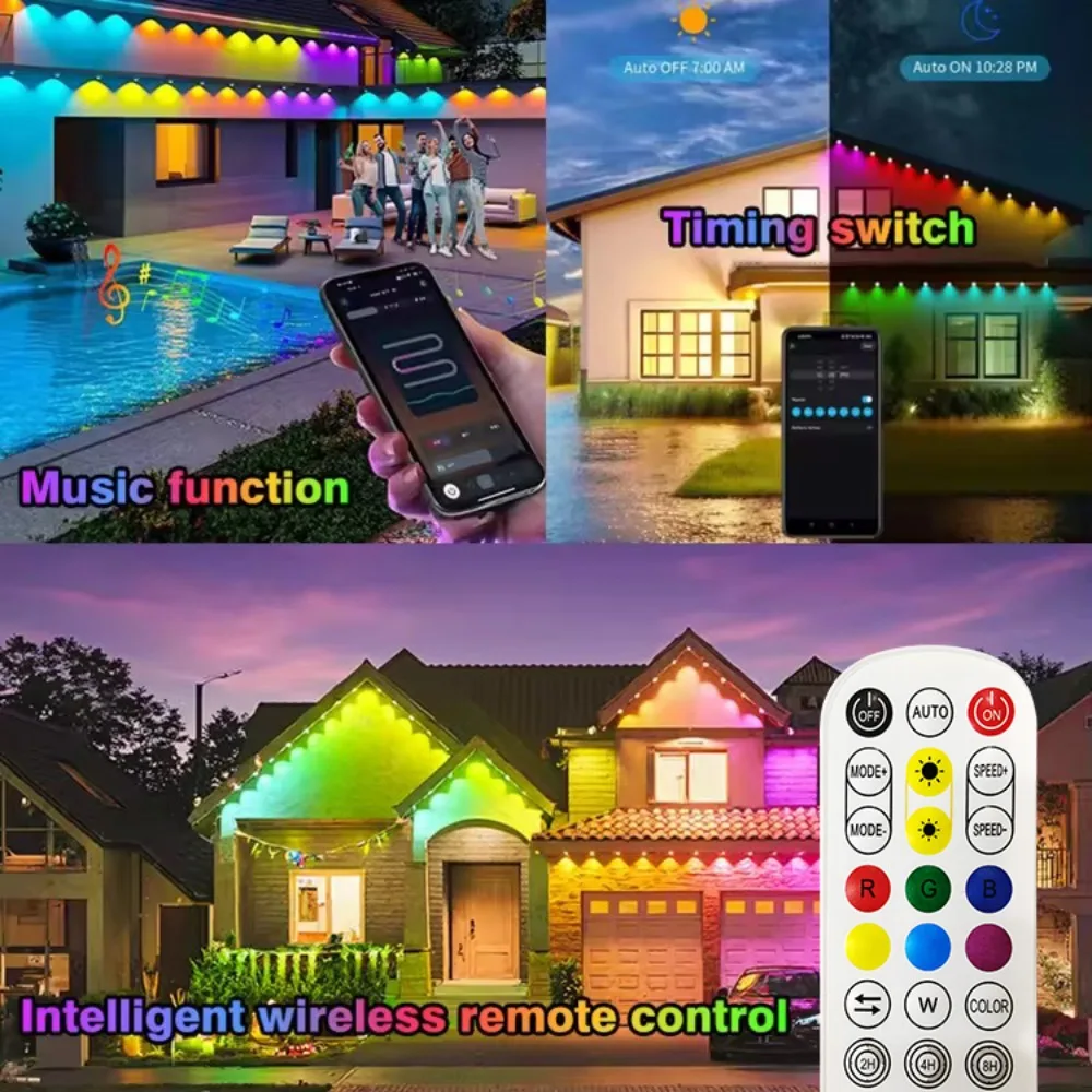 90m 180leds luzes de beiral inteligentes ip67 à prova dip67 água permanente luzes ao ar livre app sincronização música remota para o natal ano novo decoração casa