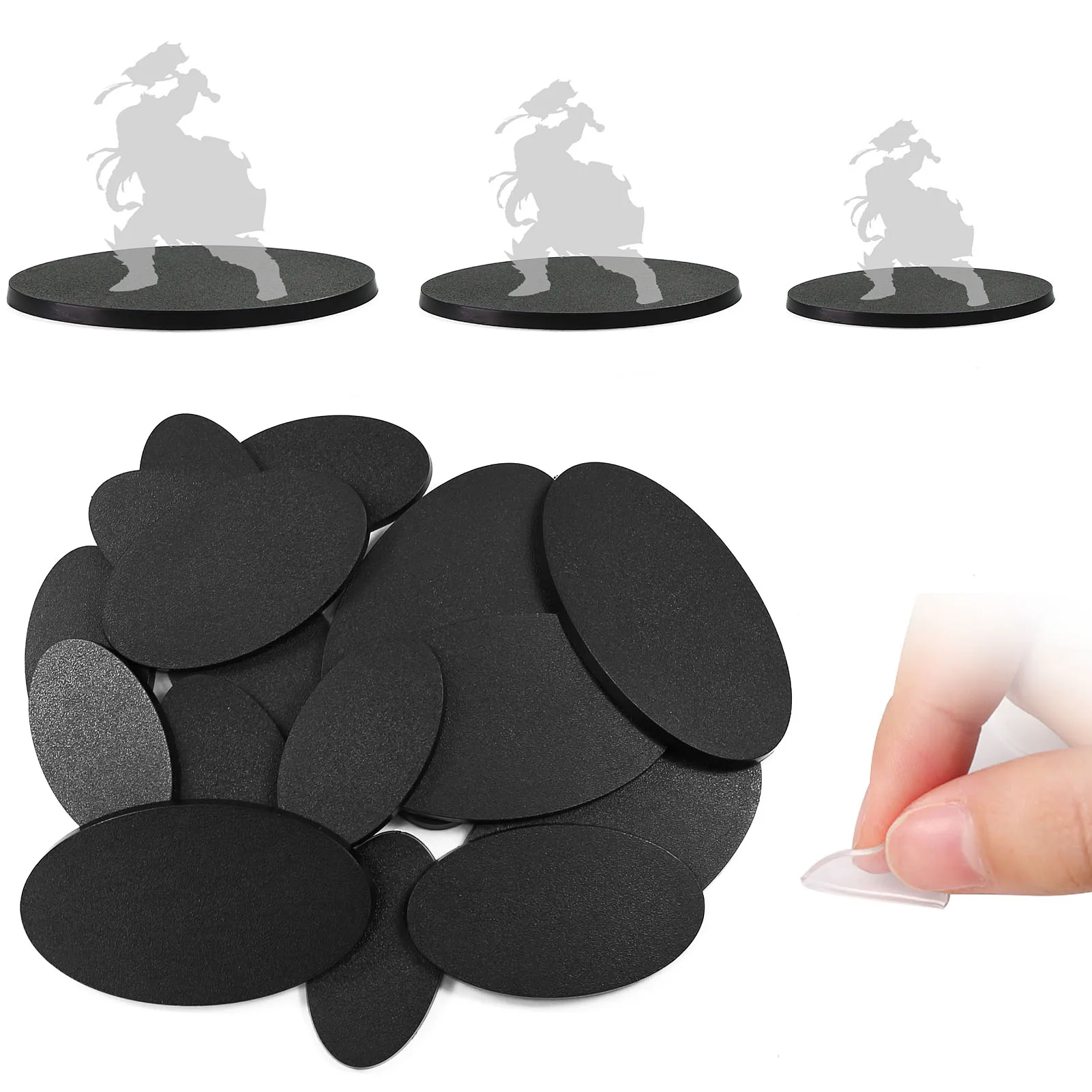 40pcs Various Size Oval Model Bases for Military Simulation Scene Wargames Table Games Plastic Black MB01T