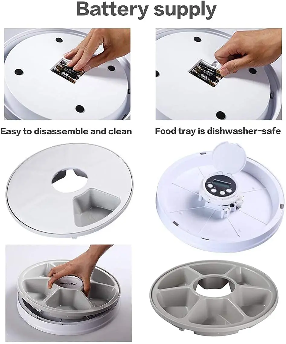 6-Meal Programmable Timer Wet And Dry Food Dispenser Music Reminder Non-slip Automatic Pet Feeder