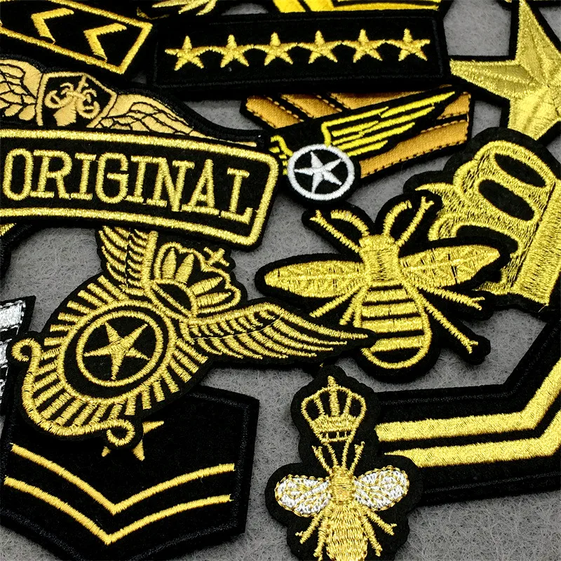 25pcs/lot Crown Army Embroidery Patches on Clothes Stickers DIY Iron-on Sewing Patches for Clothing Applique Golden Silver