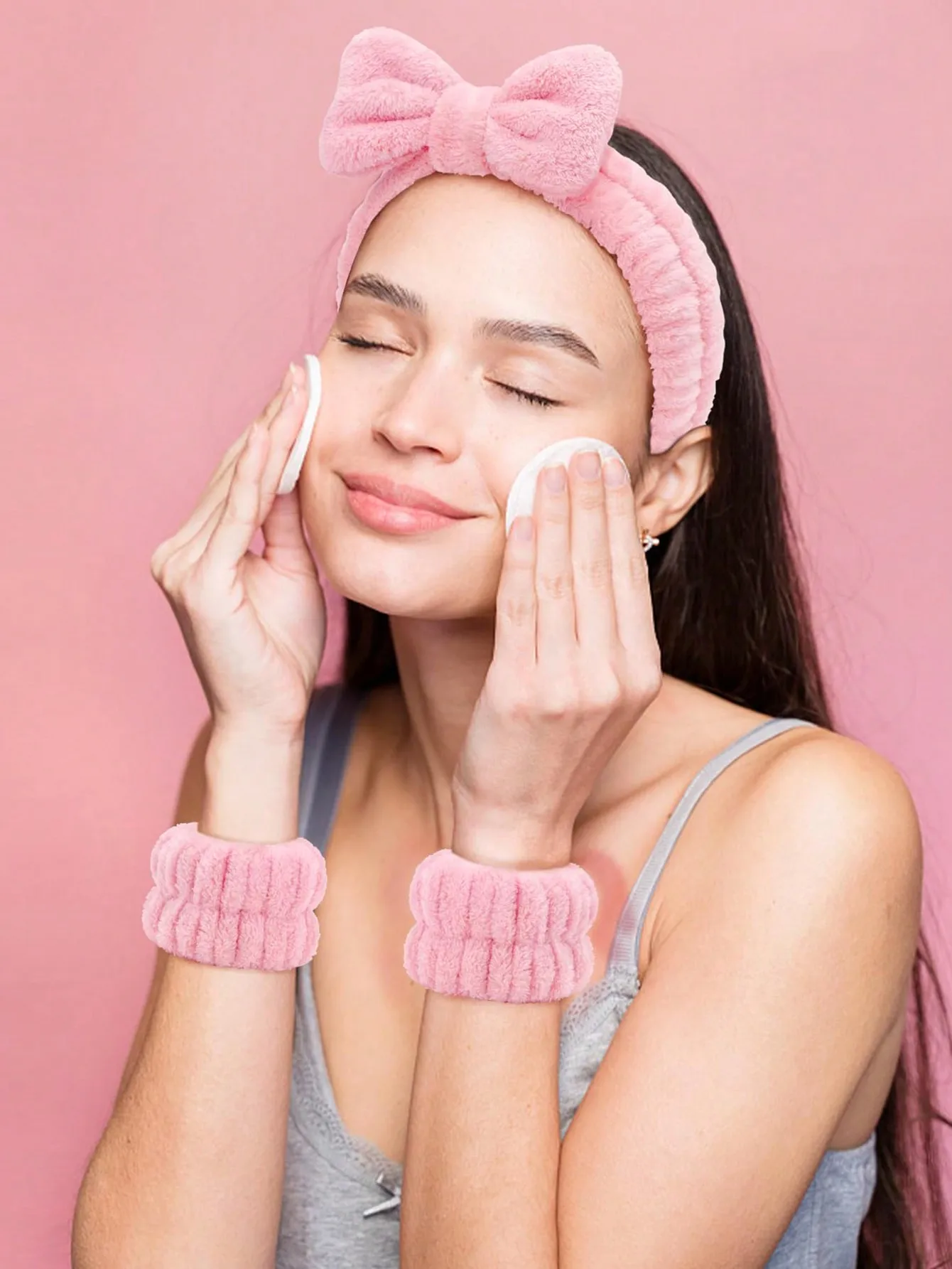 

3 комплекта спа-повязок для головы, повязок для макияжа, повязок для умывания, повязок для ухода за кожей, с бантиками, с пузырьками, спа-повязок, повязок на запястья, размер S