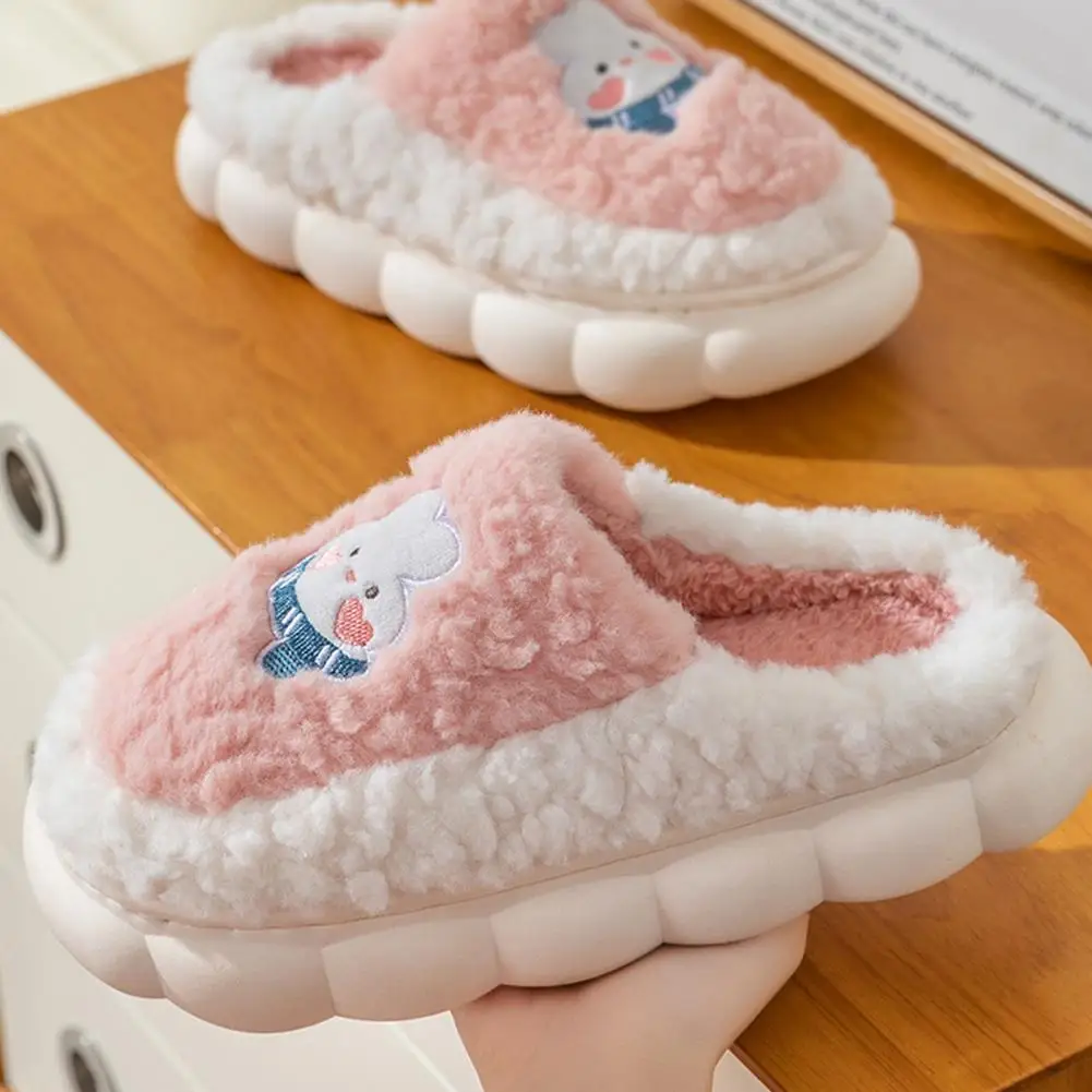 

Slip-on Slippers Cozy Women's Winter Slippers Plush Cartoon Rabbit Design Thick Anti-skid Sole for Warmth Comfort at Home