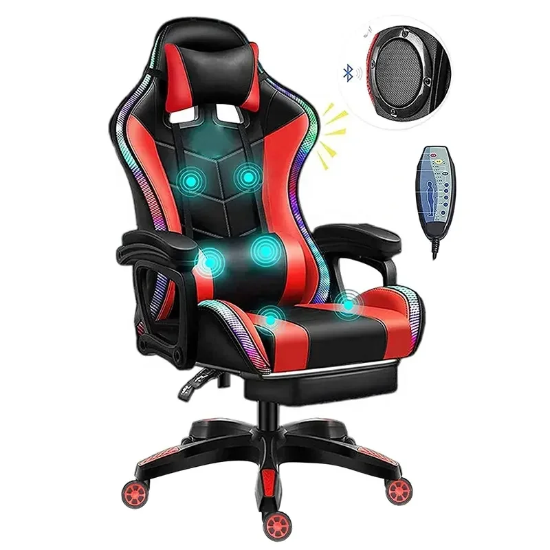 Luxus Gaming Gamer Computer Stuhl Gaming Massage Pu Leder LED Racing Gamer Stuhl mit Fuß stütze