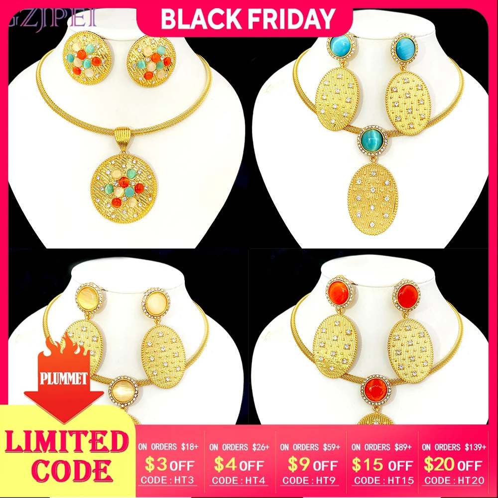

2 Pcs/Set Dubai African Nigeria Bride Wedding Party Jewelry 18K Gold Plated Exaggerate Big Necklace Earrings Set 2025 New