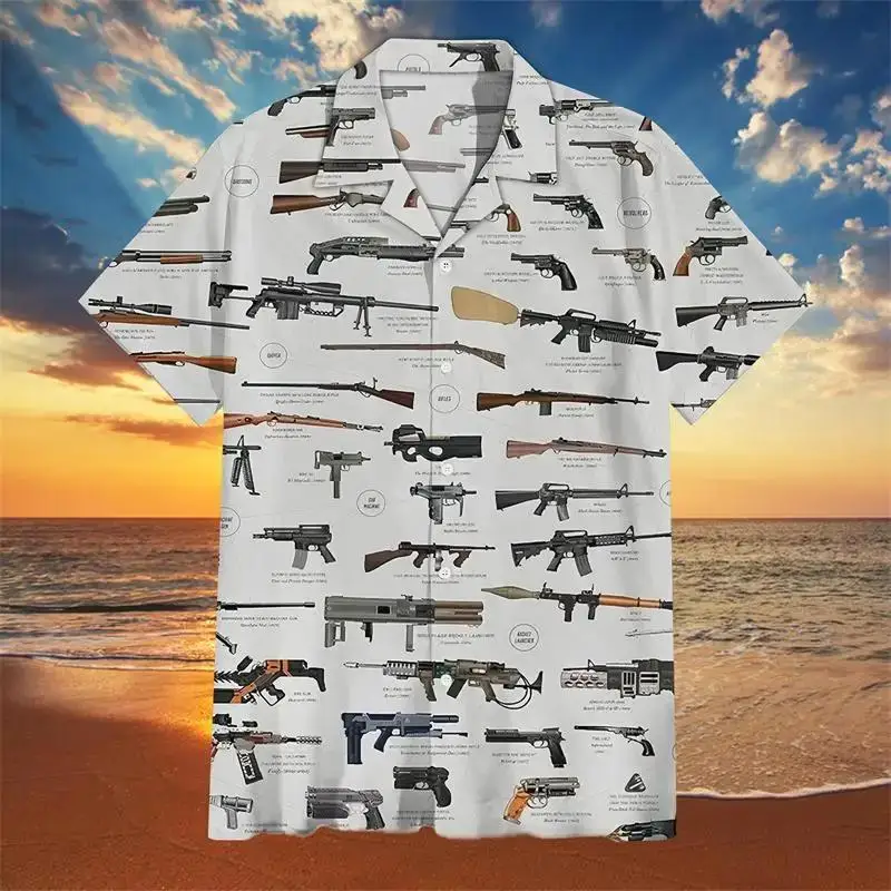 Hawaiian Shirt For Men Gun Graphic T-shirt 3d Printed Beach Vacation Style Street Wear Oversized