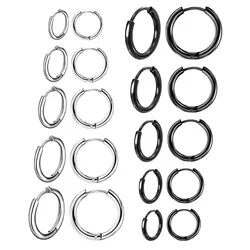 1 Pair Unisex Punk Hypoallergenic Stainless Steel Multiple Piercing Hoop Earrings Set for Women Men Ear Wear Jewelry 8-16mm