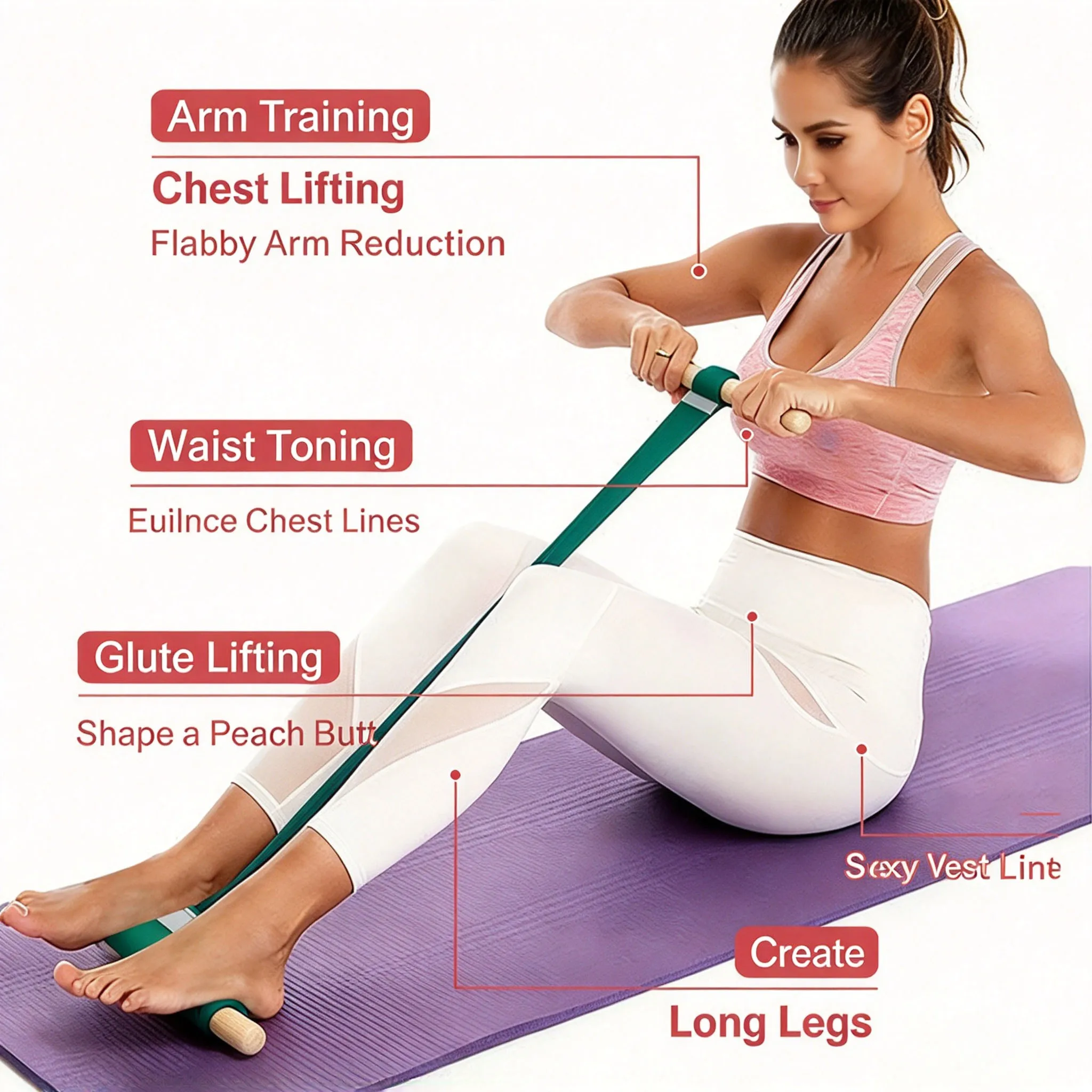 Multi-functional Wooden Grip Resistance Stretch Band Tension Rope for Home Gym Shape Arm Abdomen Hip Leg Pilates Training Tool