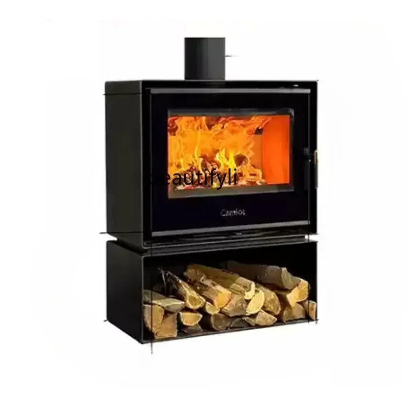 

Real fire fireplace burning firewood household living room modern simple steel plate homestay heating fireplace flame