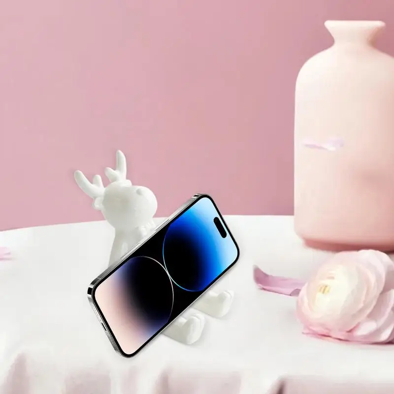 

Desk Cell Phone Stand Deer Shape Mobile Phone Stand Ceramic Electronics Support Stable Animal Figure For Dormitory Home Library