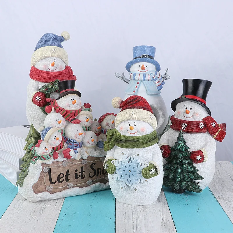 Resin Snowman Figurine- Handmade with Warm Light, Great for Holiday Home Decor