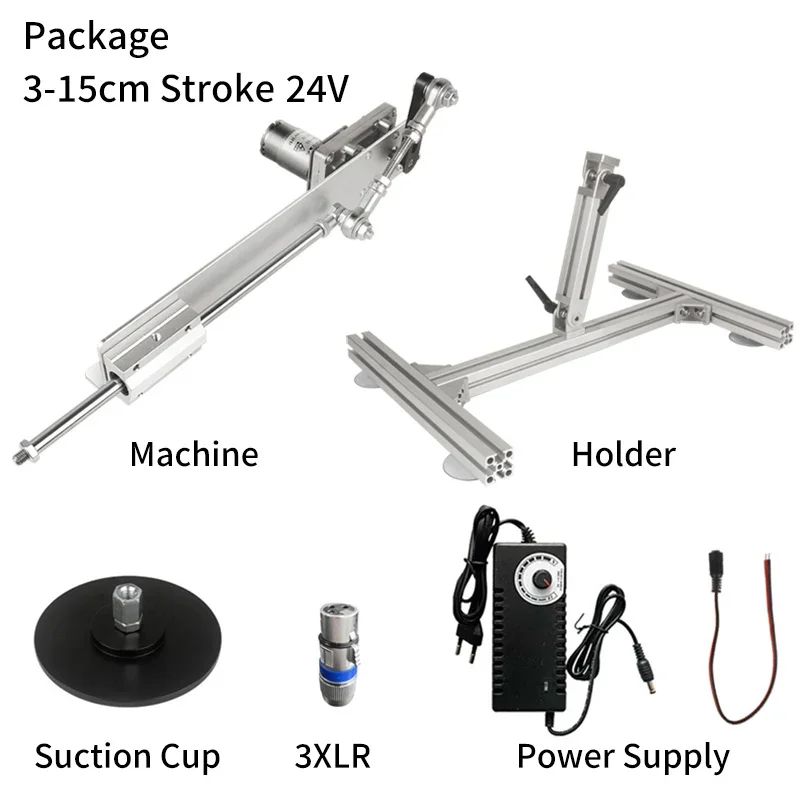 Telescopic Linear Actuator with Bracket & Suction Cup, 3XLR Connector Adjustable Stroke 2-20CM Options, 100-240V for Automation