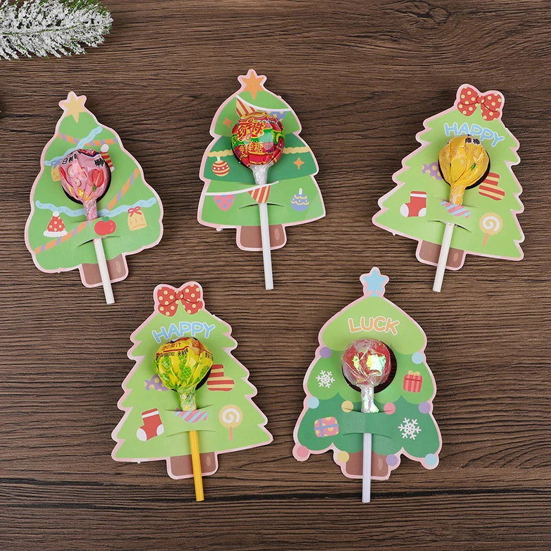

30pcs Christmas Tree Lollipop Cards Multi Type Tree Candy Holder For Navidad Party Sweets Packagings Supplies Kids DIY Gifts