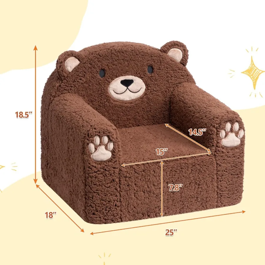 Sofá para niños pequeños con forma de animal, cómodo y ultrasuave, relleno de espuma, con bonito diseño para asientos interiores ligeros y portátiles