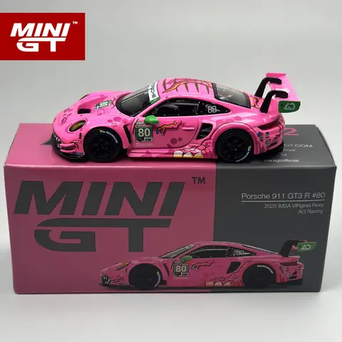 MINIGT 1:64 Porsche 911 GT3 R #80 AO Racing 2023 IMSA VIRginia Roxy Rosa legeringsbil Modell 872 6 best sales rosa Porsche-leksak - №2
