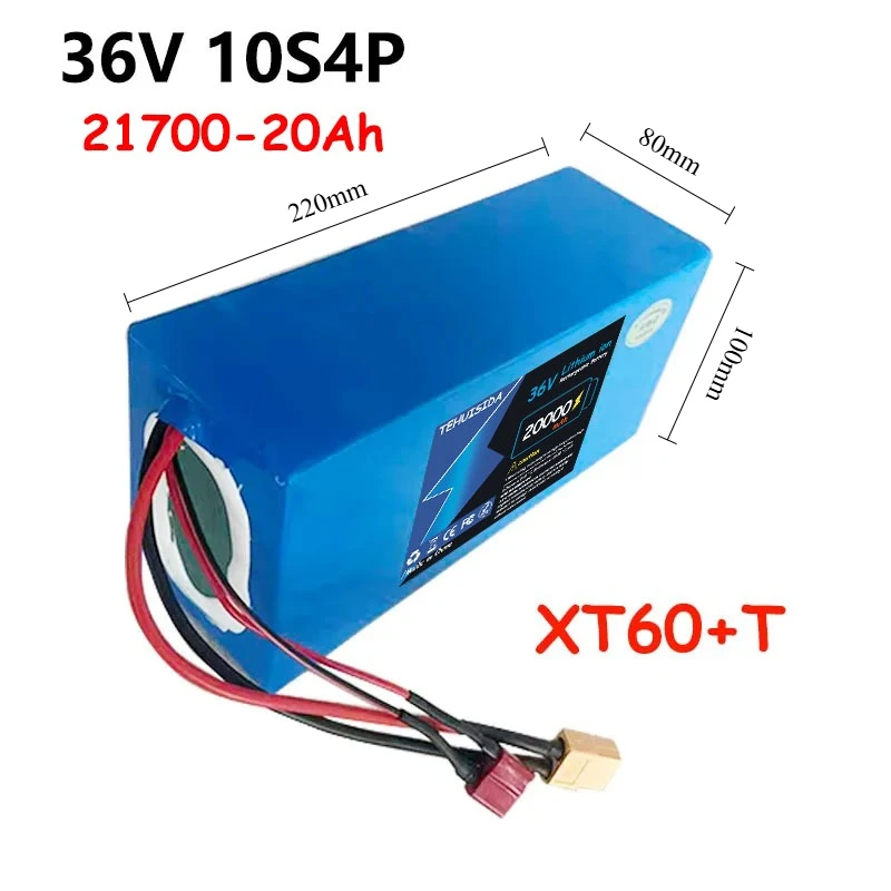 Battery 36V 20Ah 21700 10S4P 500W, High-power 42V 20000mAh, with BMS Protection for Safe Driving of Electric Bicycles