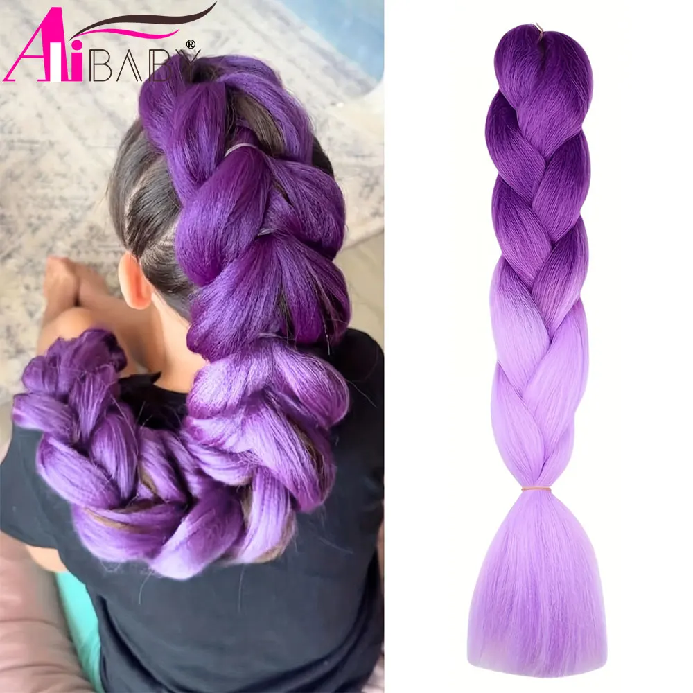 Alibaby 24 بوصة الأرجواني تجديل وصلات شعر قبل امتدت لينة ياكي الاصطناعية جامبو الضفائر الوردي الأحمر الشعر DIY بها بنفسك ذيل حصان جديلة #6