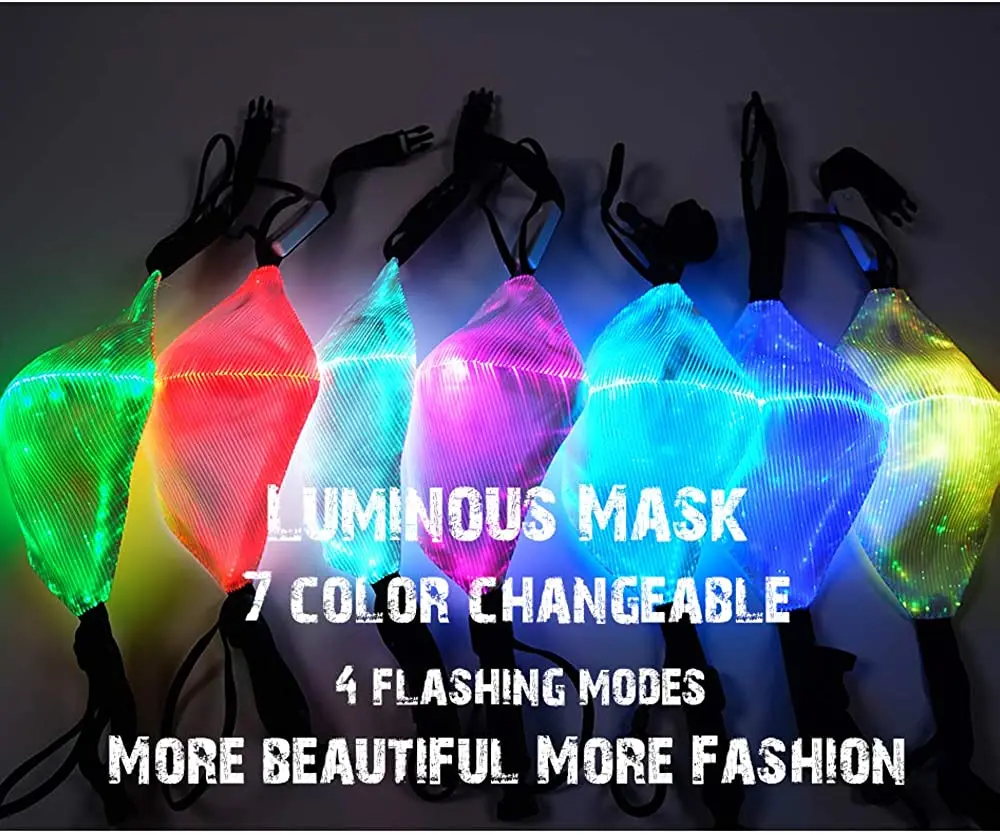 7 Color Lights LED Light up Face Mask USB Rechargeable Glowing Luminous Dust Mask for Party Festival Dancing Rave (Face Mask)