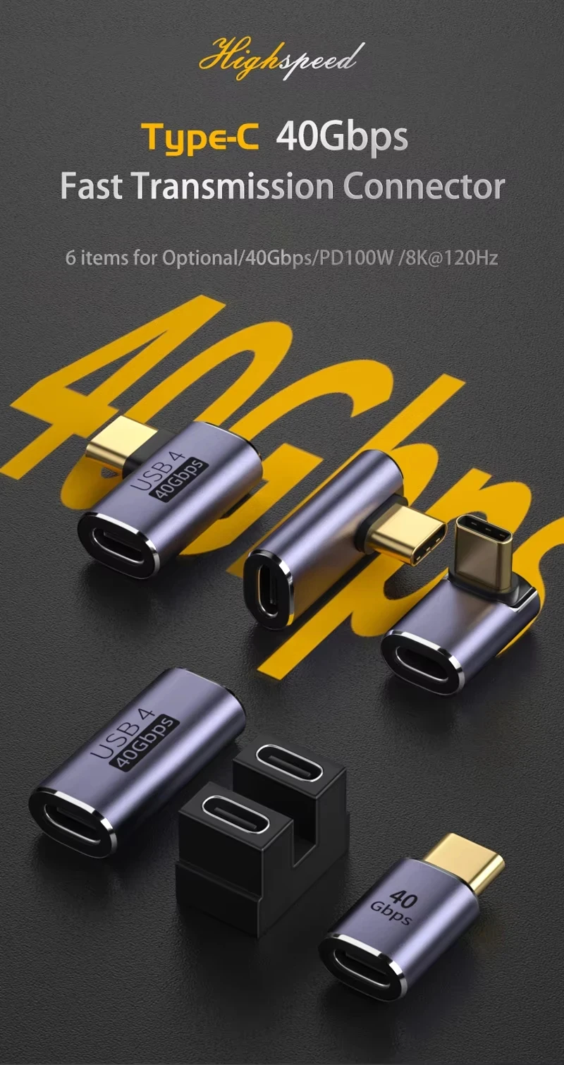 NNBILI USB4.0 40Gbps OTG Type C 90 Degree 100W 5A USB C to Type C Fast Charging Converter USB C Data Adapter For Macbook 8K60HZ
