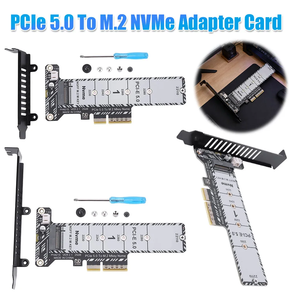 

PCIe 5.0 To M.2 NVMe Adapter Card Full Height/Low Profile Bracket Supports 2280 2260 2242 2230 22110 (Not for SATA NGFF)