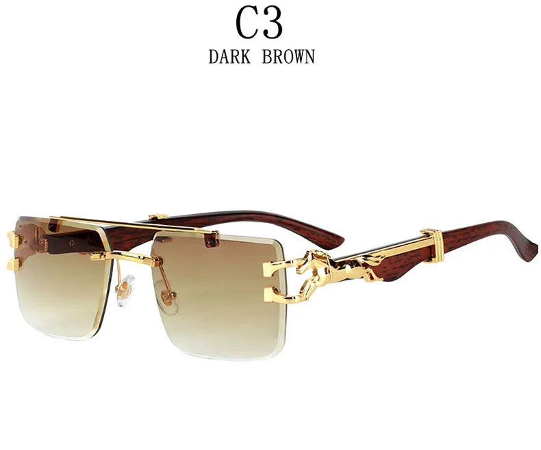 Holzmaserung Sonnenbrille Damen Trendy 2024 Randlose Sonnenbrille Herren Vintage Designer Mode-Brillen Lentes De Sol Mujer Zonnebril – Detail 18