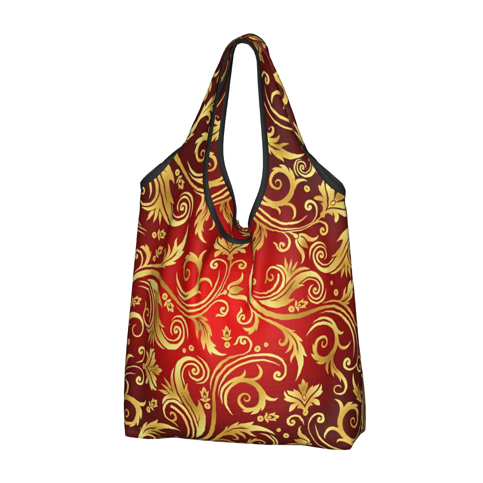 Baroque Damask Floral Groceries Shopping Tote Bag Women Custom Scrollwork  Shopper Shoulder Bag Big Capacity Handbags