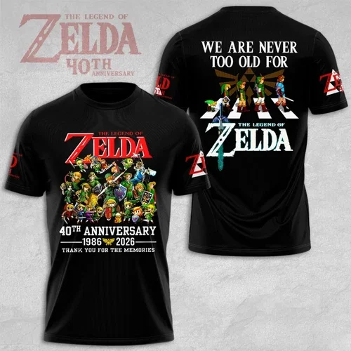 Zelda 40th Anniversary T-shirt Print Short Sleeve Tee Men Women The Legend of Zelda Game Graphic Tshirt Streetwear