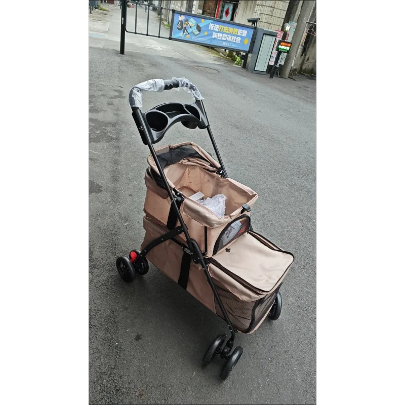 2-in-1 Pet Stroller Dog Cat Stroller Foldable Travel Pet Cart Lightweight for Small Medium Pets with Storage Basket Mesh Window