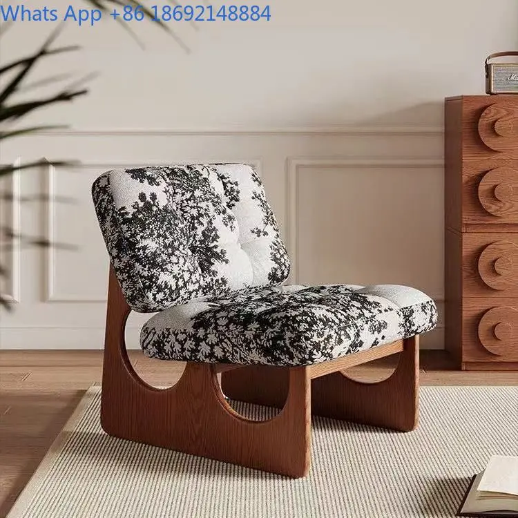 Modern minimalist balcony single sofa chair retro home solid wood living room cat scratch leather armchair