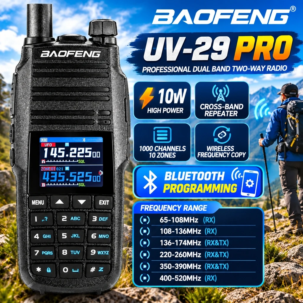 Baofeng UV-29 Pro 10W Dual Band Two Way Radio Bluetooth Programming Cross Band Repeater Wireless Frequency Copy Han Radio