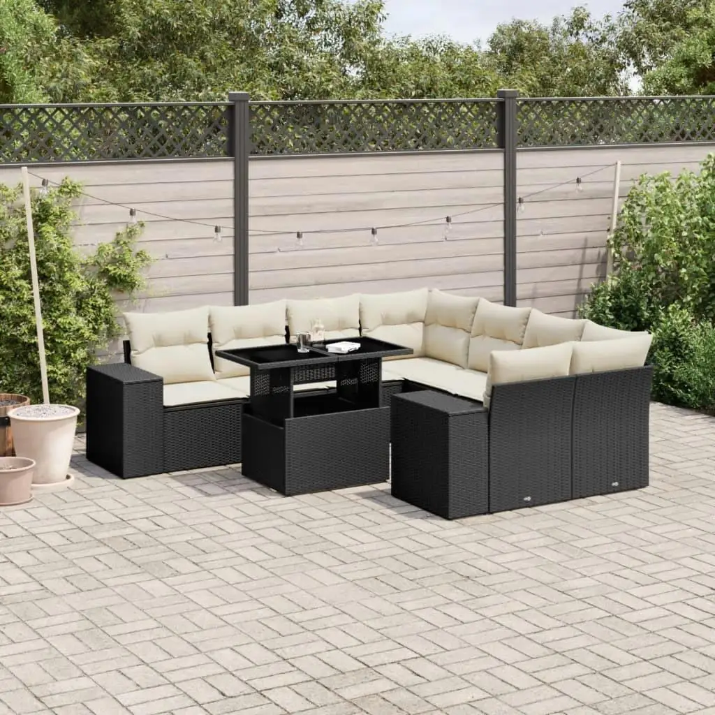 

Elegant Garden Sofa Set Black and Cream White Outdoor Seating Comfortable Furniture for Patio Balcony Living Space