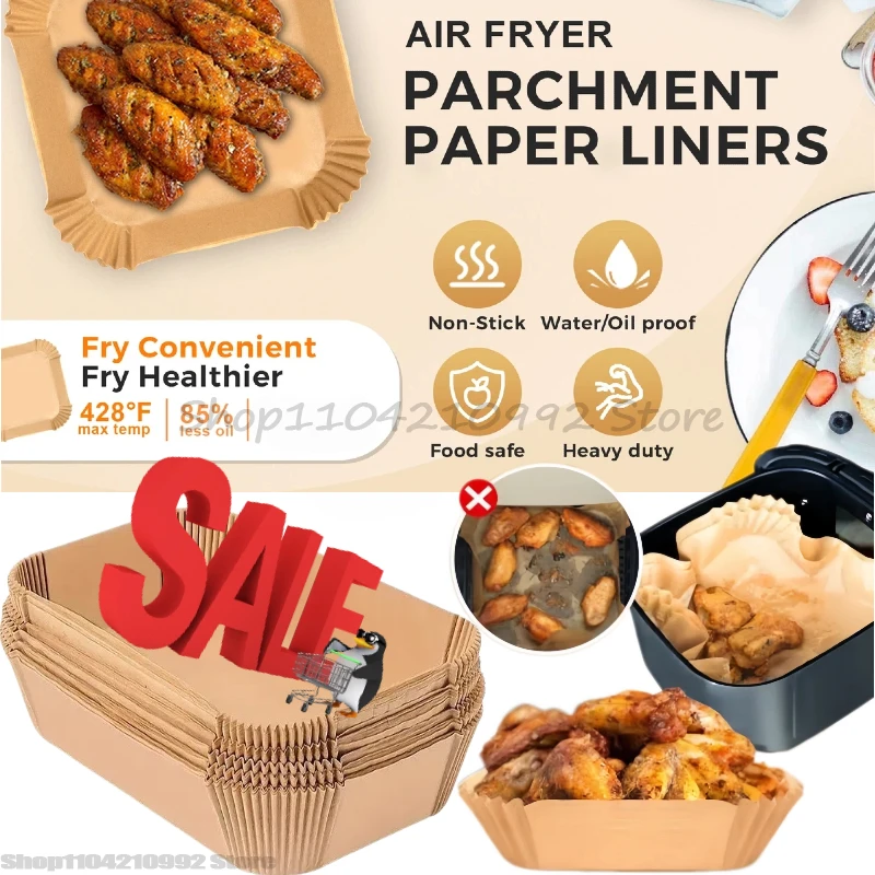 Cooking Paper Air Fryer Disposable Paper Square Round Baking Barbecue Plate NonStick Mat Kitchen Oven Oil Absorbing Paper Tool