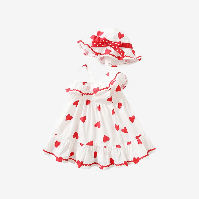 

Toddler Girls Summer Dress 2023 New Design Ruffles Irregular Vest Princess Dress Korean Love Printed Baby Girl Clothes