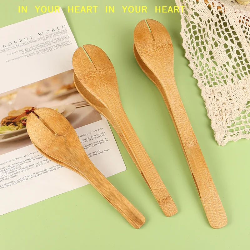 【X】Bamboo Food BBQ Salad Toast Tongs Cake Pastry Tea Clip Clamp Useful Bamboo Cooking Tongs Bread Cake Clip Home Kitchen Tools