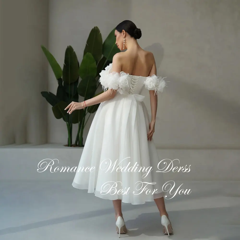 Princess Pleat Sweetheart Flowers A-Line Wedding Dress Women Off The Shoulder Backless Bridal Gown Vestidos De Novia Customized image 2