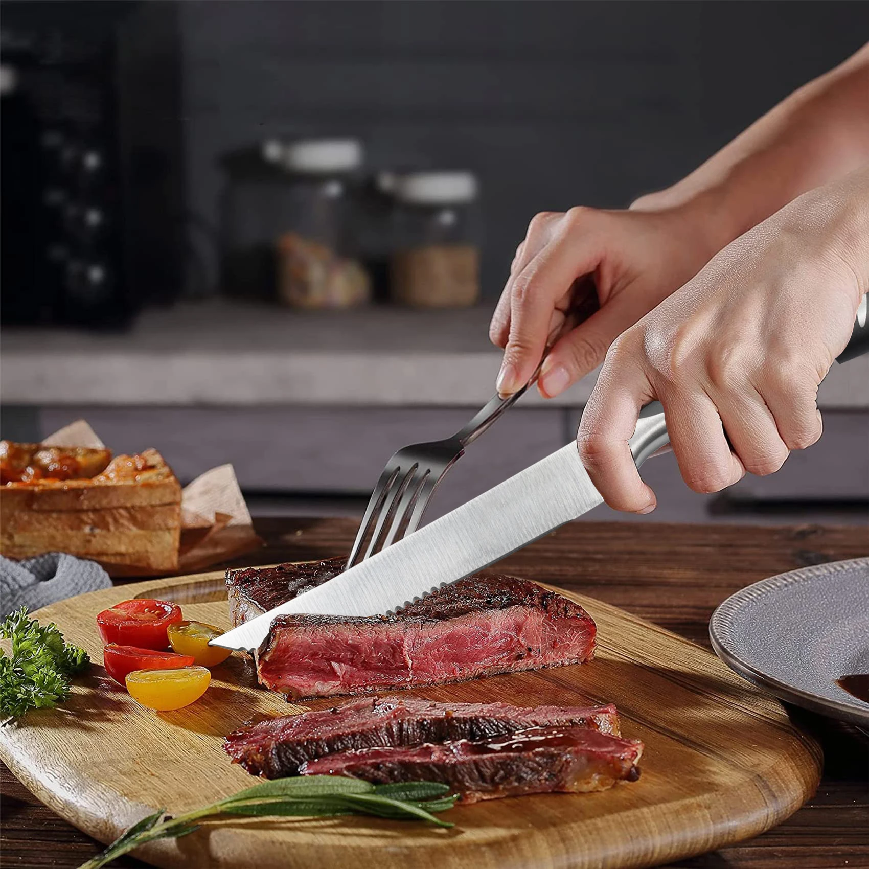 1/3/5/8-piece stainless steel serrated steak knife set, non-slip handle chef's knife, suitable for home kitchens and restaurants