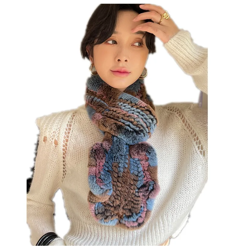 

Autumn Lady Genuine Rex Rabbit Fur Scarves Wraps Winter Women Fluffy Accessory Rings Neckerchief