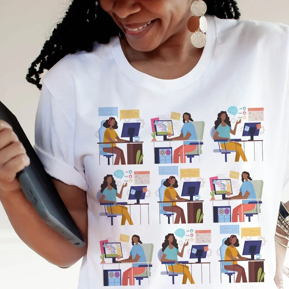 Black Women In Tech T Shirt Adult African American Stem Careers For Techie Computer Nerd Girls Coding