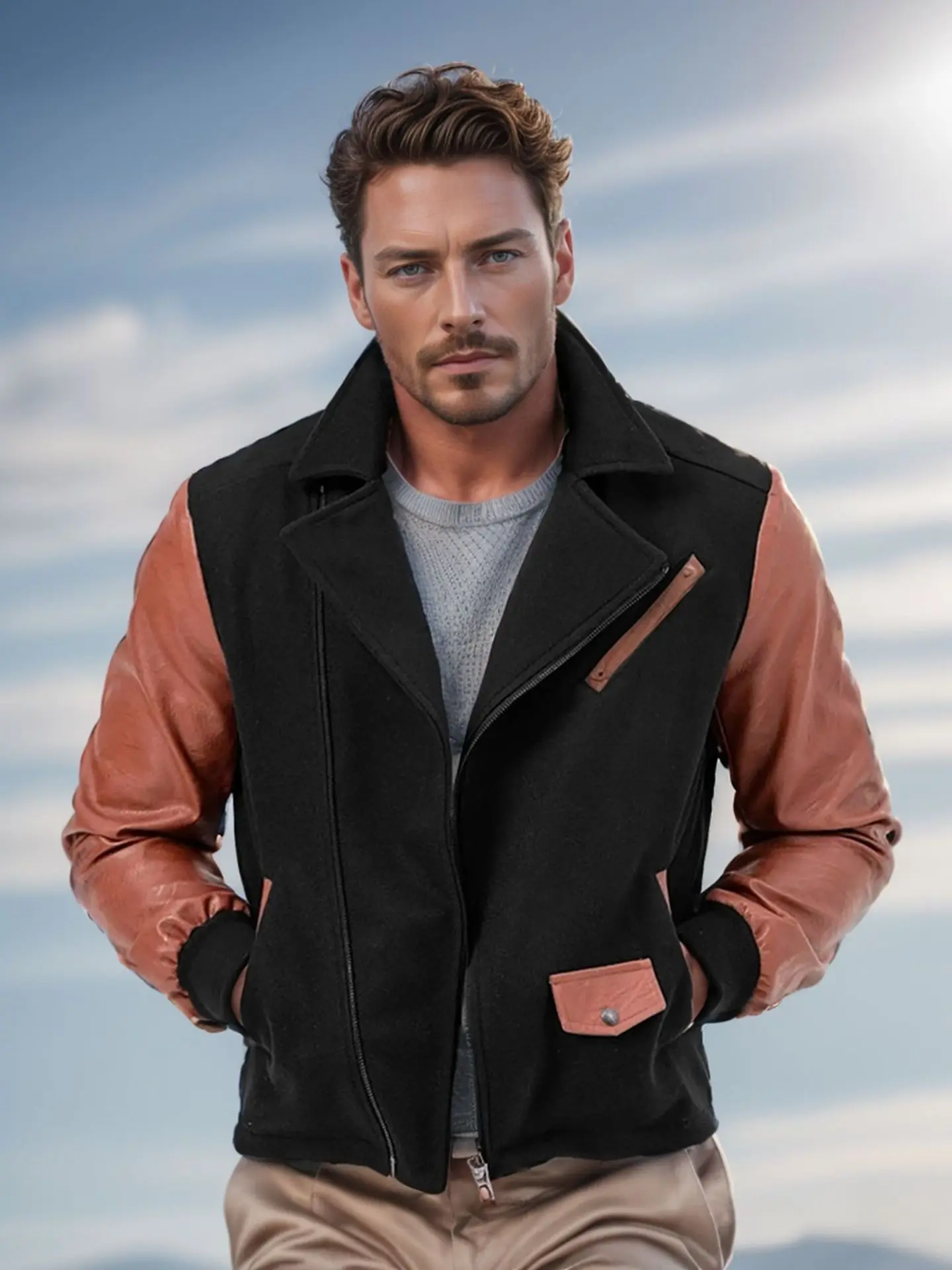 

Fashion Pu Leather Jacket Men Buckle Zip Lapel Collar Black White Punk Rock Motorcycle Jacket Coats Spring Autumn Outerwear