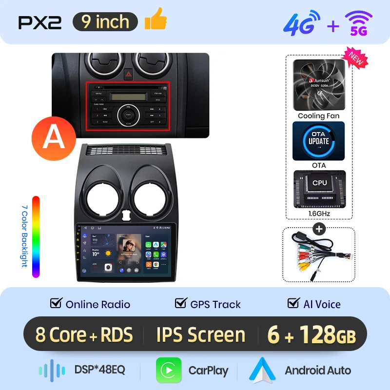 AWESAFE Draadloze CarPlay Android Auto Radio voor Nissan Qashqai J10 2006-2013 GPS Auto Navigatie Plug and Play met SWC RDS DSP