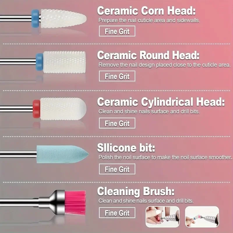 Juego de brocas de cerámica profesionales para uñas, 13 Uds., con caja, lima de uñas eléctrica para manicura, para Gel acrílico, uñas