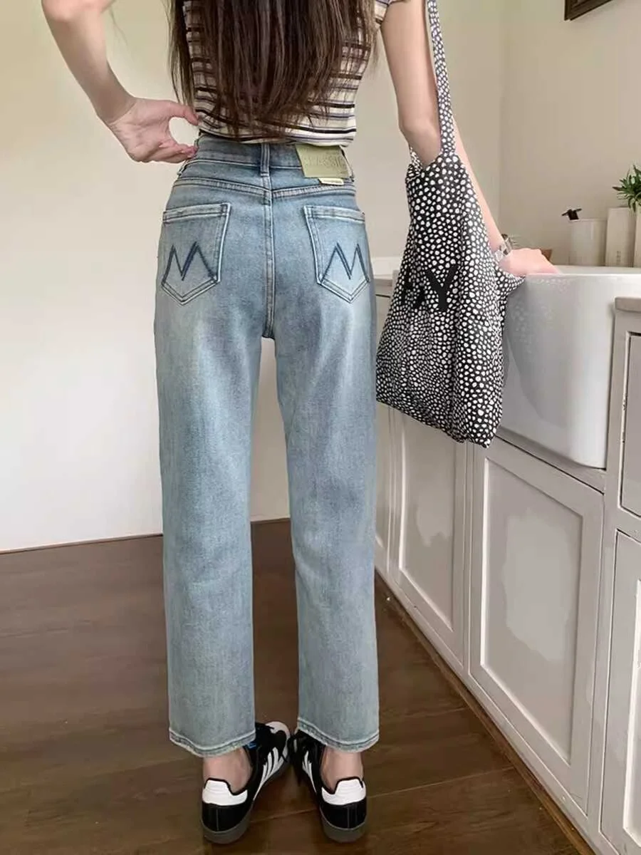 

Slim Straight Nine-Piece Denim Jeans Women's Spring Summer New plus Size Pear Shape High Waist Slim Small Size Denim Jeans