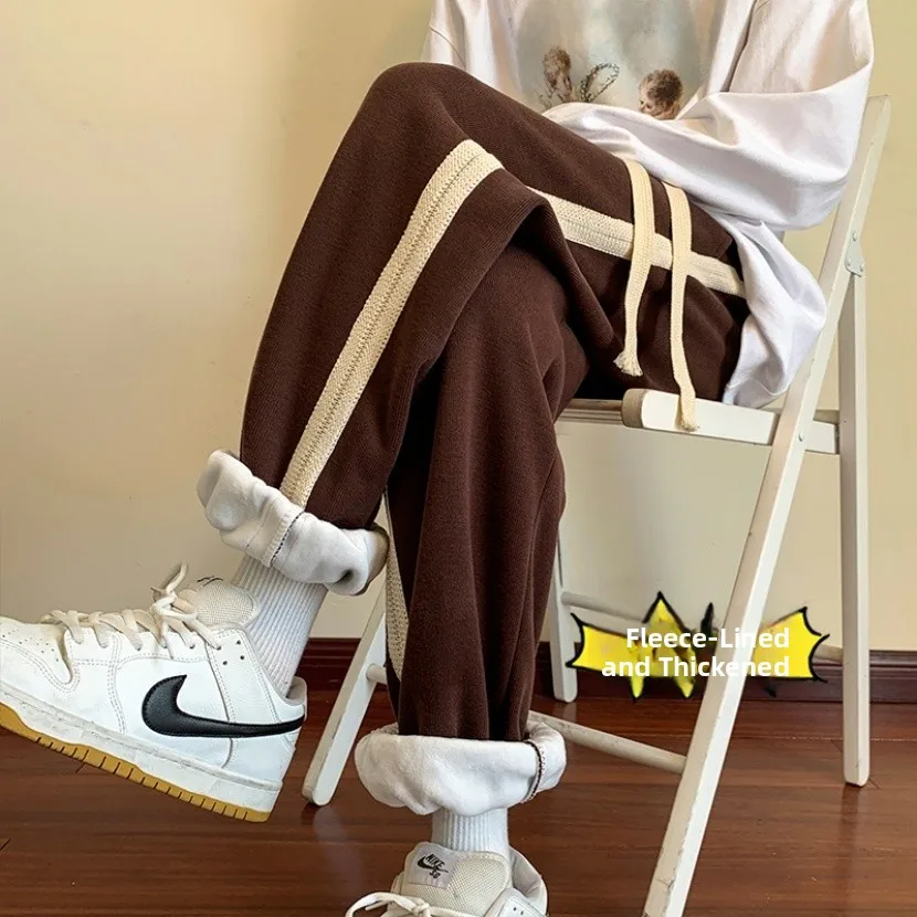 

Мужские зимние повседневные брюки Thiened Fce прямого кроя, свободные спортивные брюки, теплые спортивные штаны, молодежные модные брюки Harlan